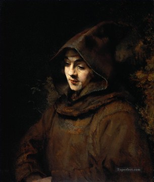 レンブラント・ファン・レイン Painting - 修道士の習慣を描いたタイタス・ファン・レインの肖像画 レンブラント